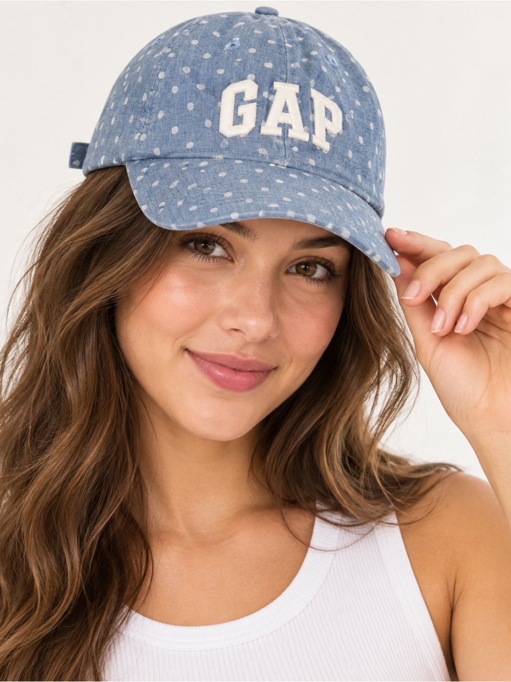 GAP Blue Chambray Polka Dot Embroidered Logo Baseball Cap One Size
